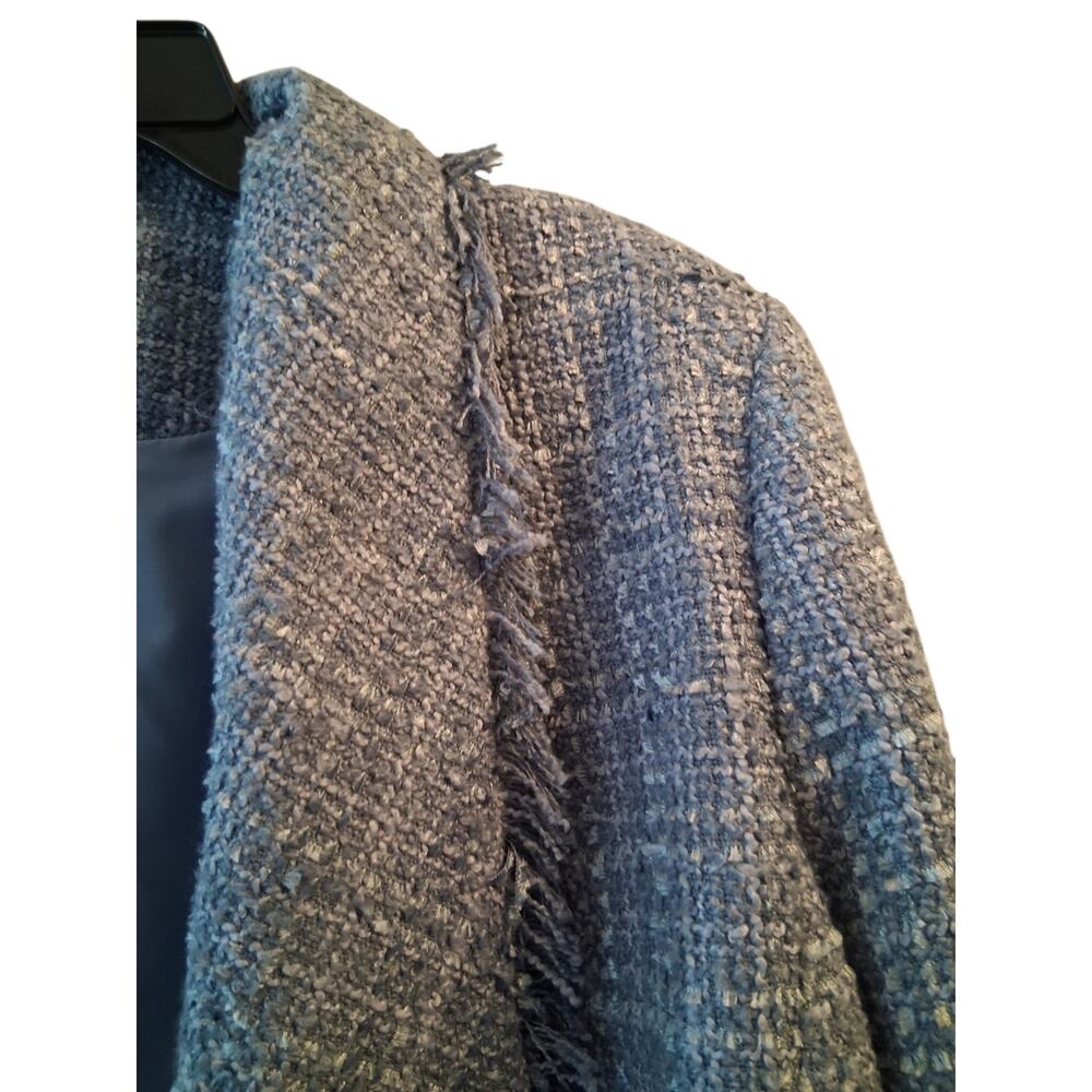 Donna Karan New York Light Blue Tweed Fringed Cropped Blazer Old Money Capsule - Picture 7 of 10